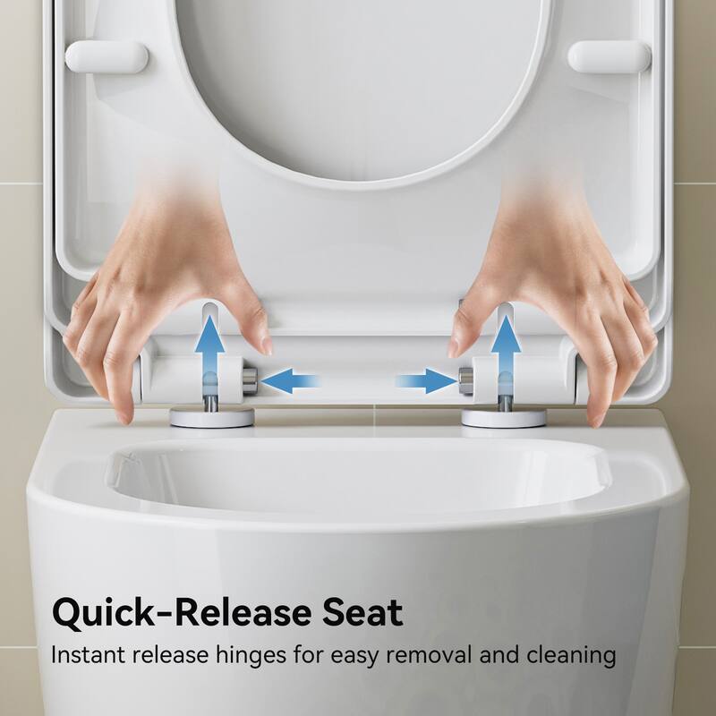 HOROW WaterSence Elongated Compact Wall Hung Toilet Bowl Only in White, Soft Close Seat Included - N/A