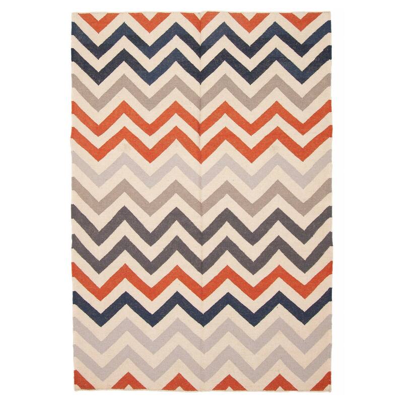 ECARPETGALLERY Flat-Weave Ankara FW Cream Wool Kilim - 5'3 x 7'7 - Cream - 5'3 x 7'7