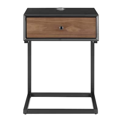 Daeg Smart Side Table in Matte Black with American Walnut Veneer Drawer
