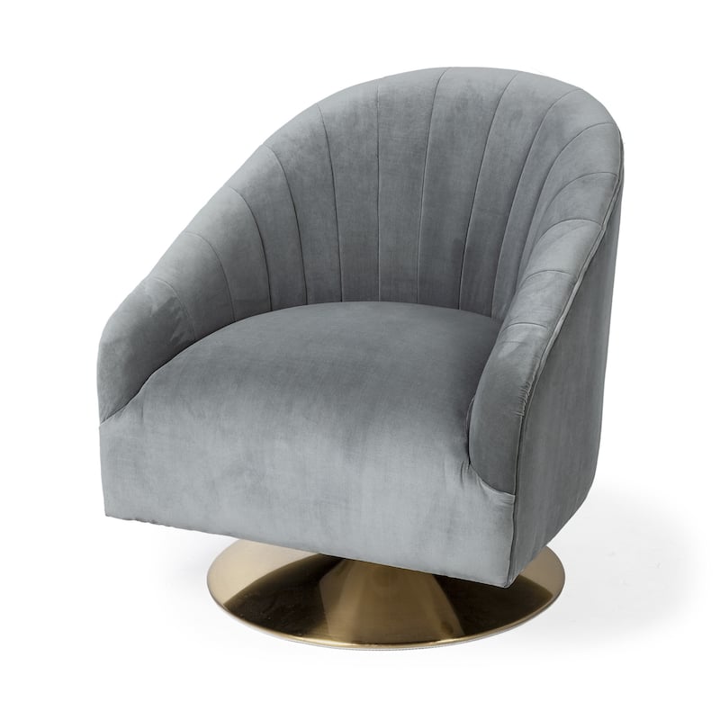 HomeRoots Gray Velet Covered Seat Accent Chair With Gold Swivel Base - 29' X '31' X '28.5
