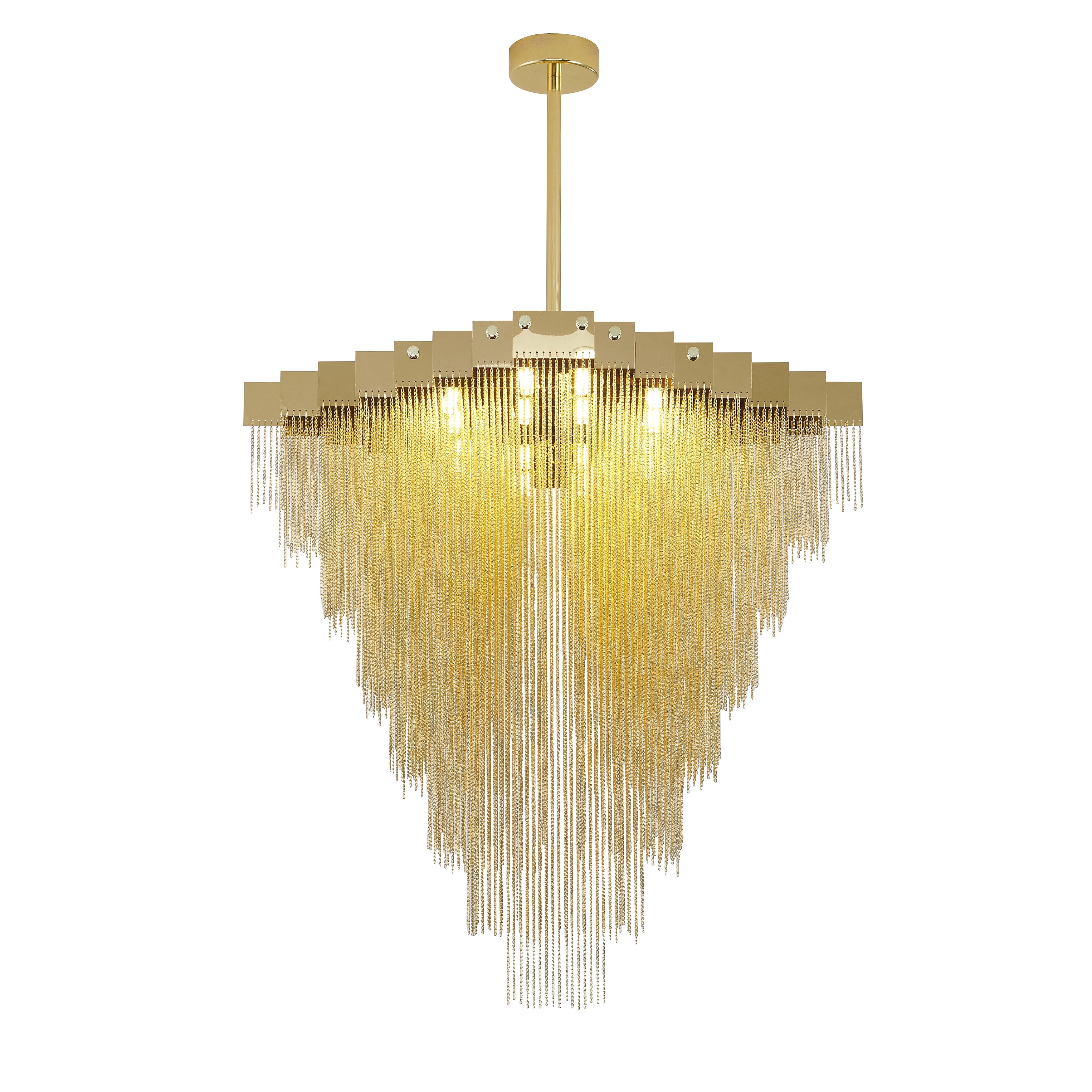 Transitional 16-Light Gold Chandelier With Hanging Aluminum Chains