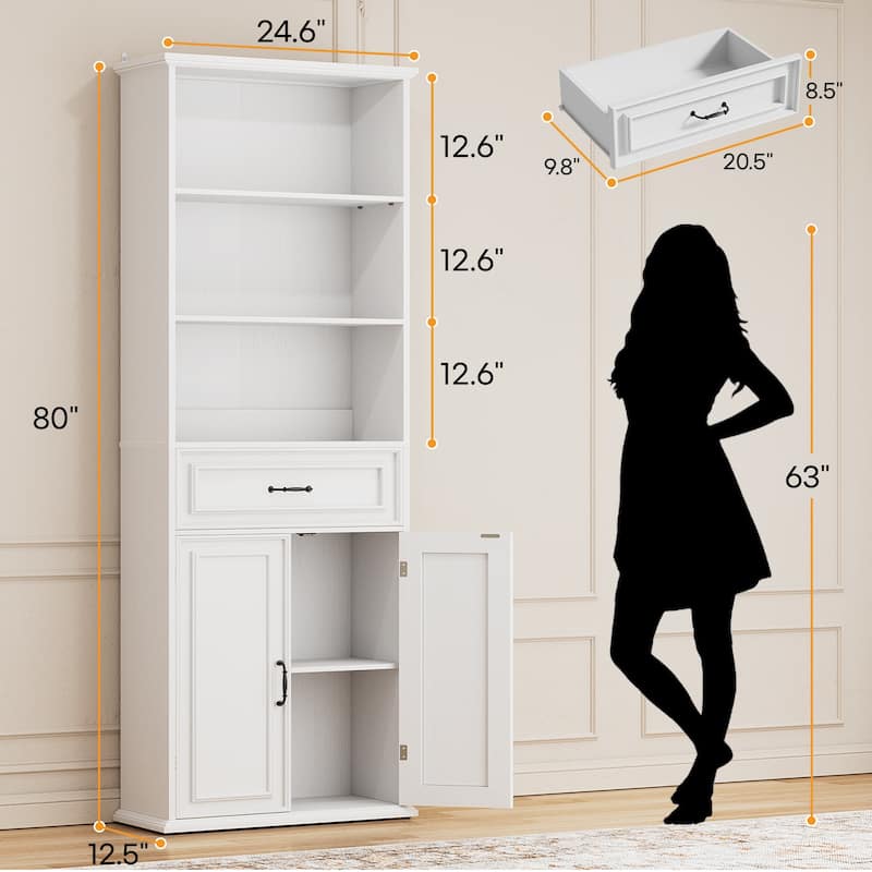 Farmhouse 25'' Kitchen Pantry Cabinet with Drawer ＆ Doors, Freestanding Cupboard with Storage Shelves for Kitchen, Dining Room