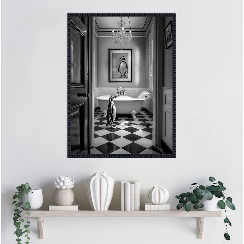 Penguin Bath Time by Niky Rahner Framed Canvas Wall Art