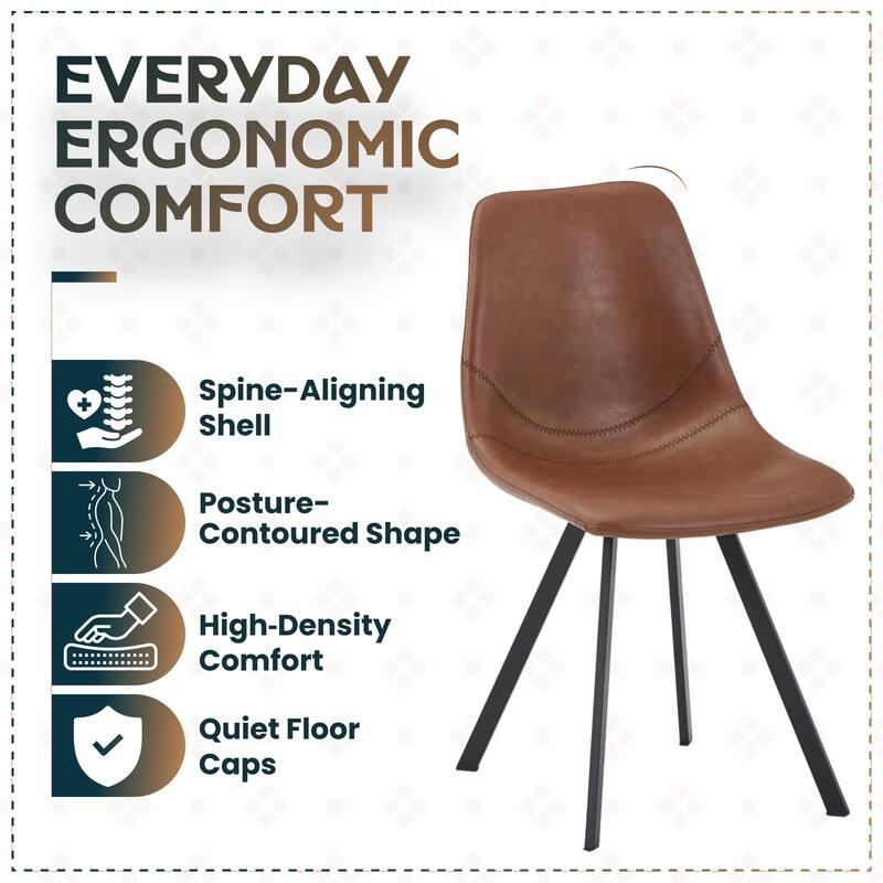 Markley Ergonomic Mid-back Leather Upholstered Foam Padded Dining Chair with Metal Legs and Floor-Protecting Caps (Set of 2)