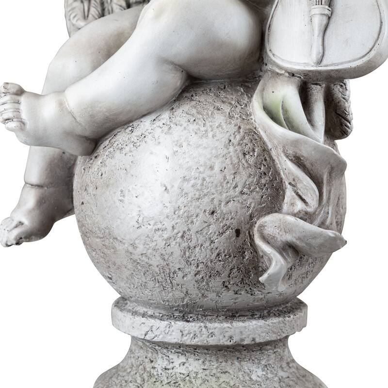 14.75" Set of 2 Cherub Angels with Instruments Outdoor Garden Statues