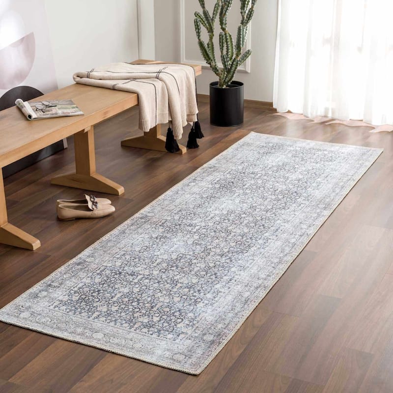 Hauteloom Hedda Living Room, Bedroom Machine Washable Area Rug - Light Gray, Ink, Gray - 2' x 2'11" - 2'7" x 7'10" - Light Gray, Ink, Gray / Hedda