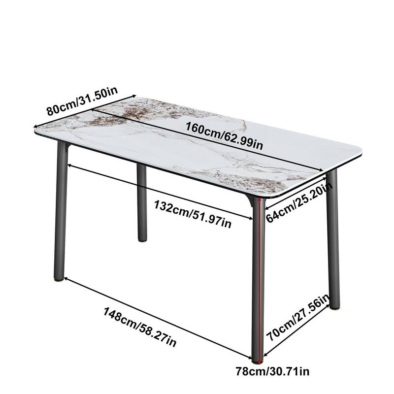 Large Kitchen Dining Table Sintered Stone Marble Tabletop and Tempered Glass Top Indoor Outdoor