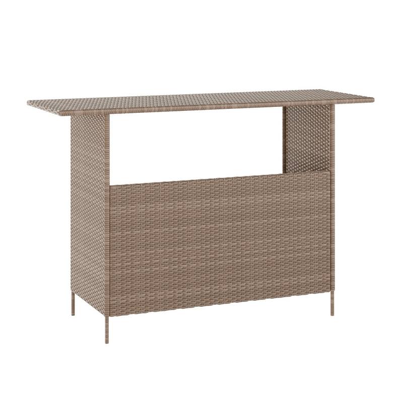 Indoor/Outdoor Wicker Rattan Patio Bar Counter Table with Two Shelves