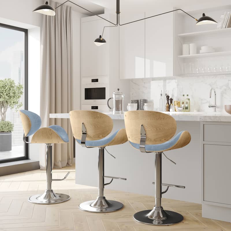 WYNDENHALL Avondale Mid Century Modern Bentwood Adjustable Swivel Bar Stool - Denim Blue