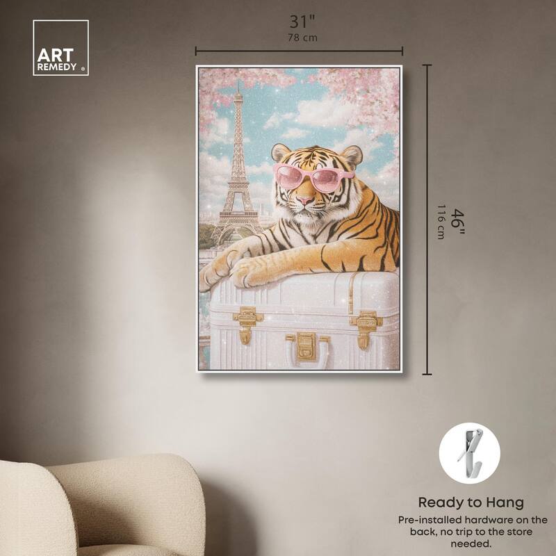 Tiger Luggage Paris Canvas by Art Remedy