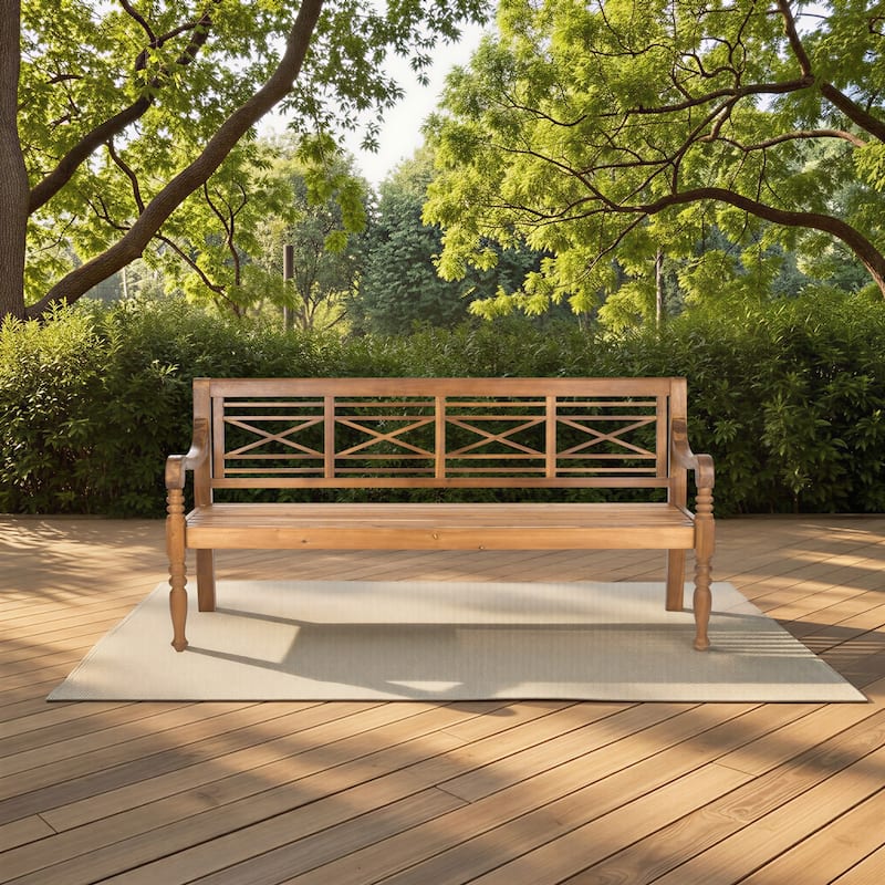 SAFAVIEH Outdoor Ruwaydah Acacia Wood Bench - 70Wx24Dx34H - Natural