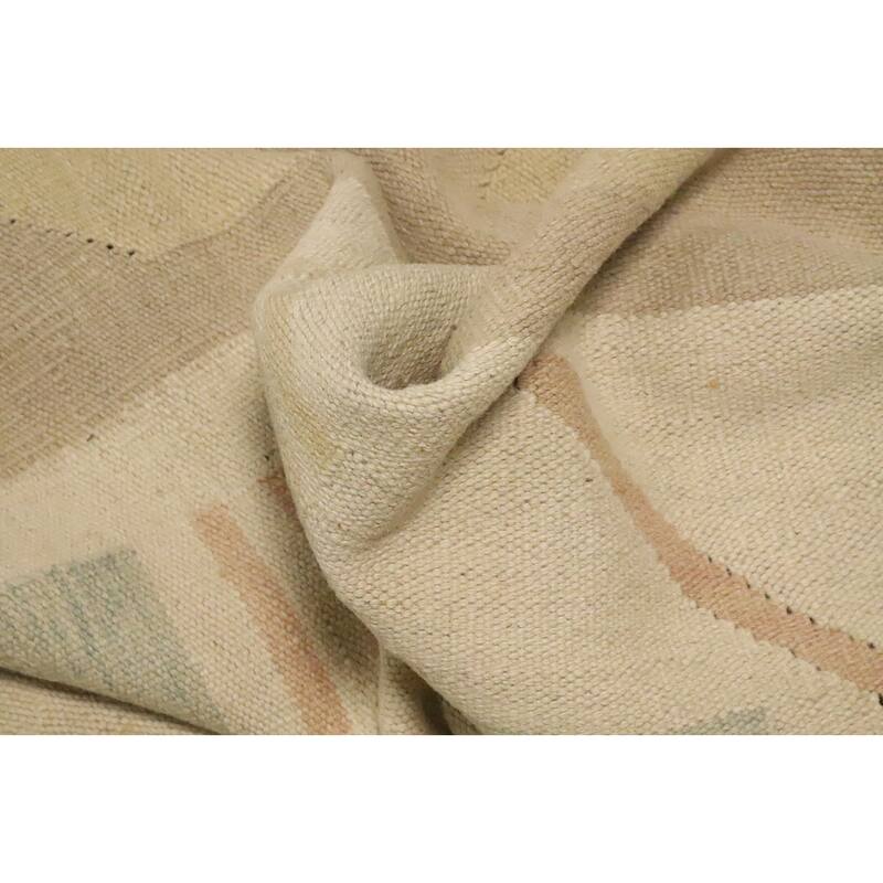 Hand Woven Oriental 100% Wool Carpet Southwestern Tribal Beige & Ivories Kilim Area Rug - 9' 8'' X 6' 5''