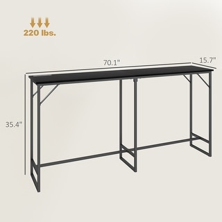 HOMCOM 70" Long Bar Table with Charging Station, Industrial Style Rectangular Bar Height Pub Table with Steel Frame.