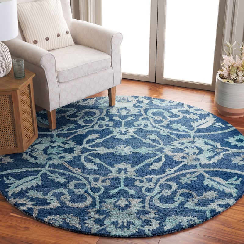 SAFAVIEH Handmade Anatolia Liilia Rug - 6' Round - Navy