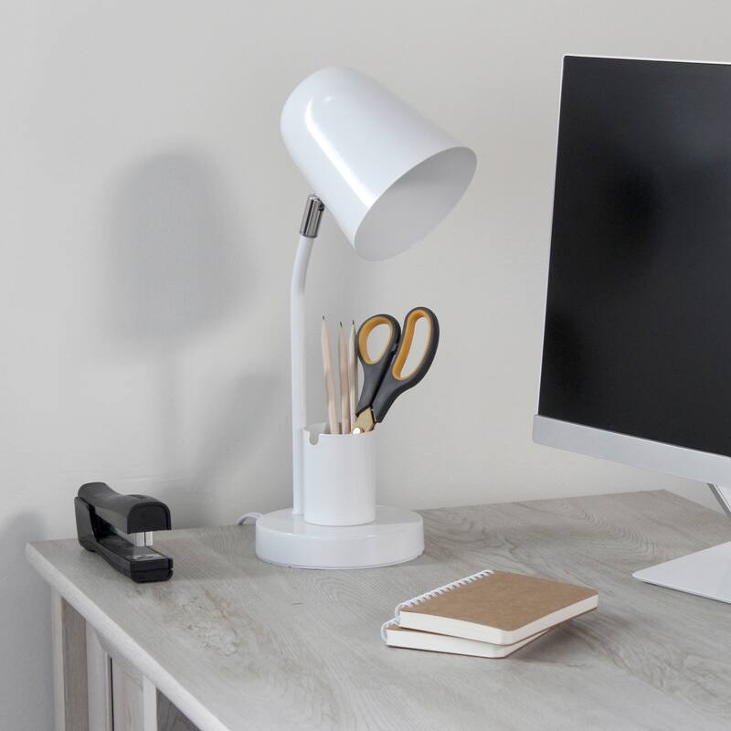 Adjustable Gooseneck Desk Lamp with Metal Shade - 15.75" - White