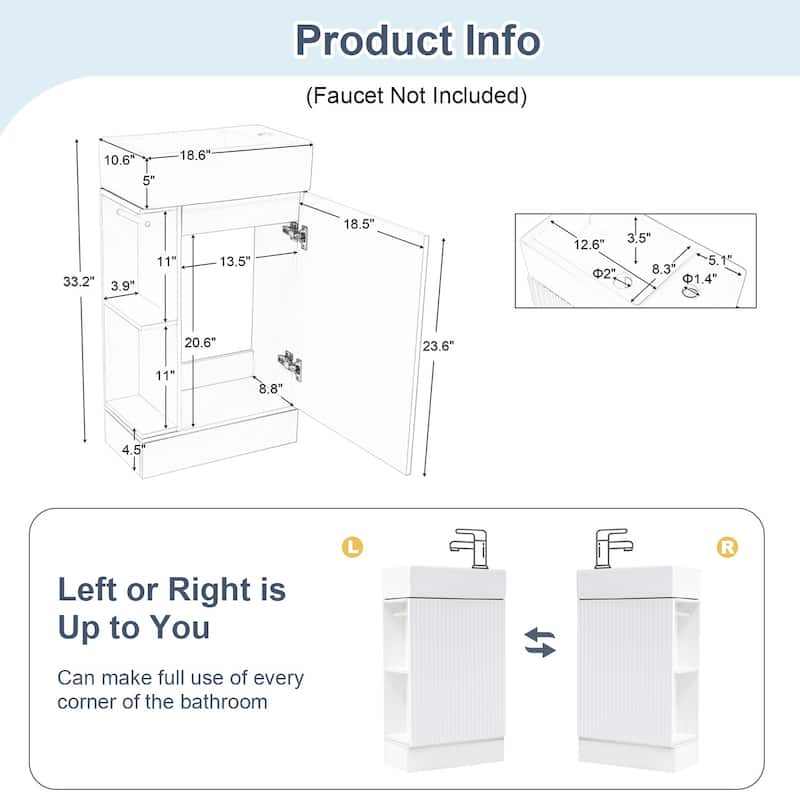 18.6" Bathroom Vanity with Sink,with Two-tier Shelf,Left or Right Orientation