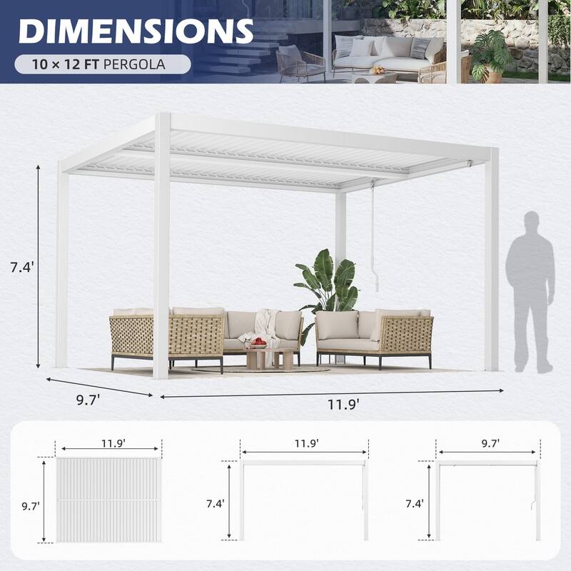 EROMMY Outdoor Louvered Pergola with Adjustable Aluminum Roof – Rainproof Gazebo for Patio & Garden