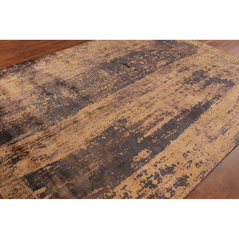 Contemporary Abstract Indian Rug Hand-Knotted Bedroom Wool Carpet - 6'6"x 9'4"