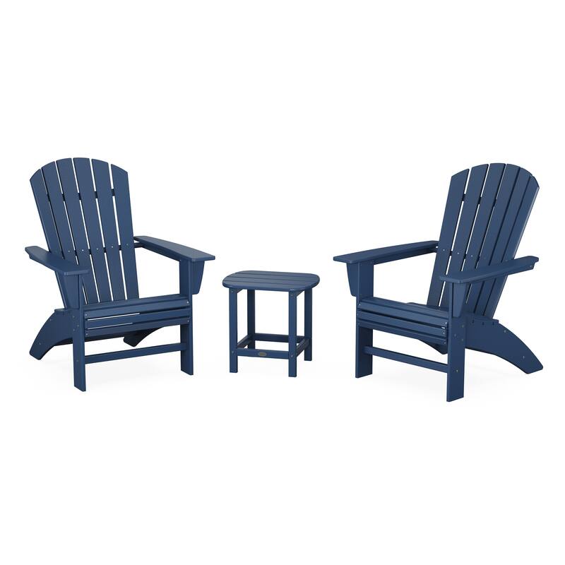 POLYWOOD Nautical 3-piece Adirondack Chair and Table Set - Navy