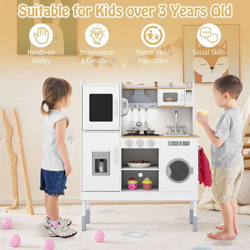 Gymax Kids Pretend Kitchen Play Set Toddler Toy Wooden Chef Height