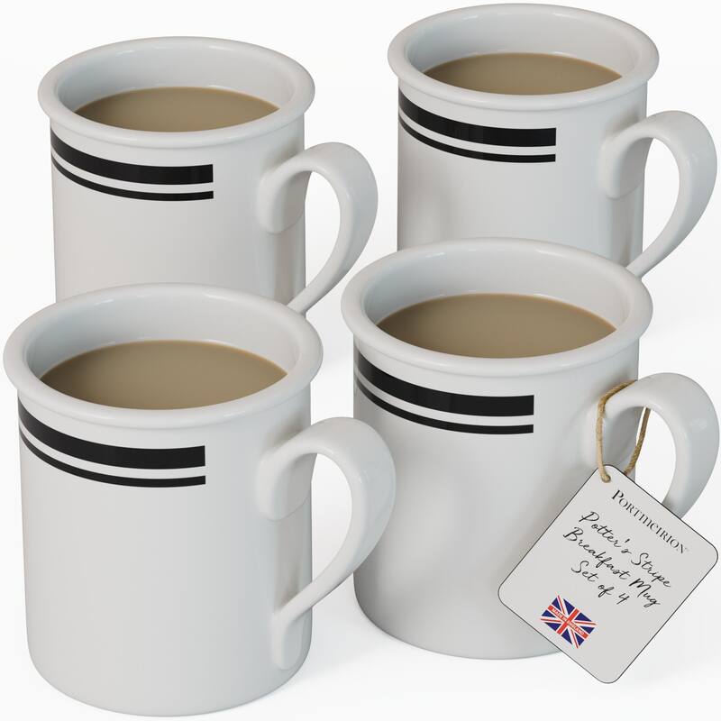 Portmeirion Set of 4 Potters Stripe Breakfast Mugs - 9 oz - Black