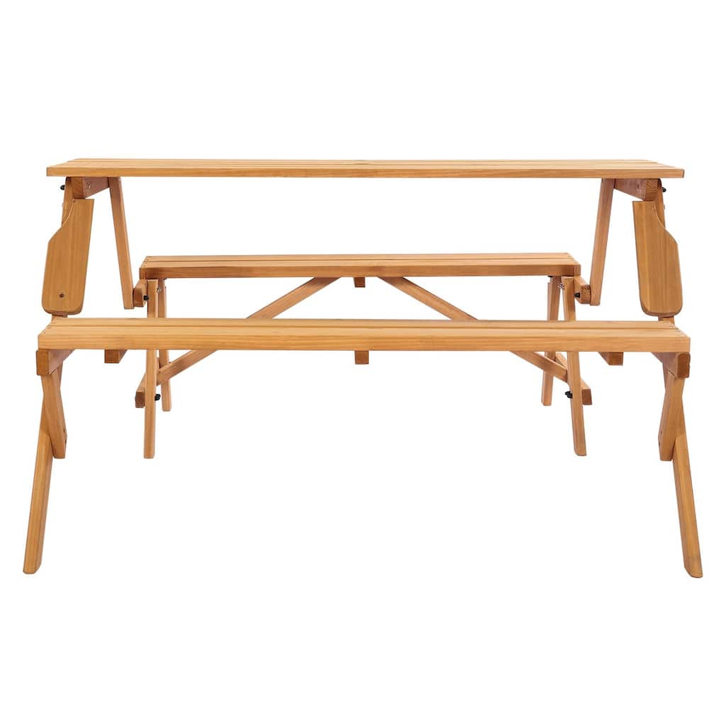 2-in-1 Foldable Wooden Picnic Table Bench with Umbrella Hole for Outdoor Garden Patio Use - 55.5” x 18.5” x 6.7”