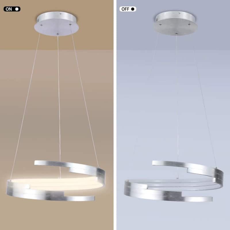 Contemporary Silver LED Circular Spiral Chandelier - 13.77" x 17.71" x 17.71"