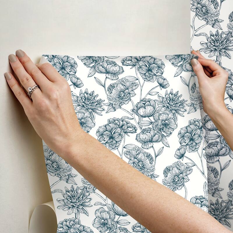 NuWallpaper Gilded Floral Navy Peel and Stick Wallpaper