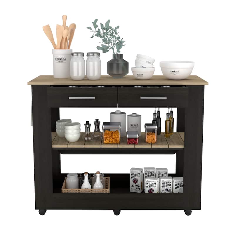 FM Furniture Brooklyn 46 Kitchen Island, Two Shelves, Two Drawers