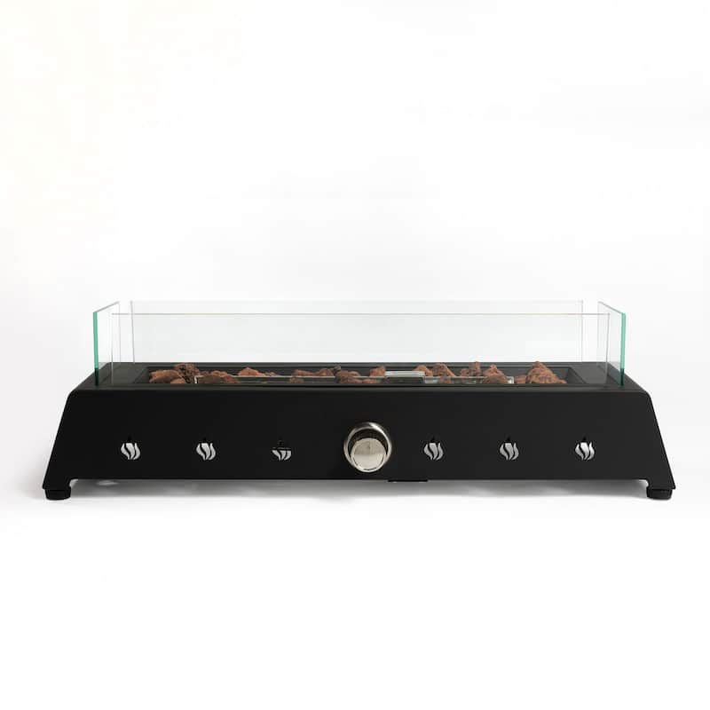 28 inch Tabletop Fire Pit,Propane Gas Fire Pit,Quick Connect Joint,Glass Wind Guard and Lava Rock,Portable Tabletop Fire Pit