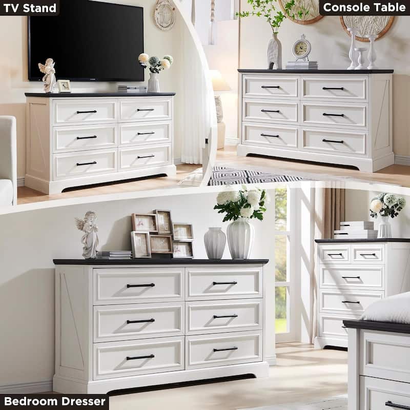 Farmhouse 6 Drawer Dresser for Bedroom, Chest of Drawers, TV Stand