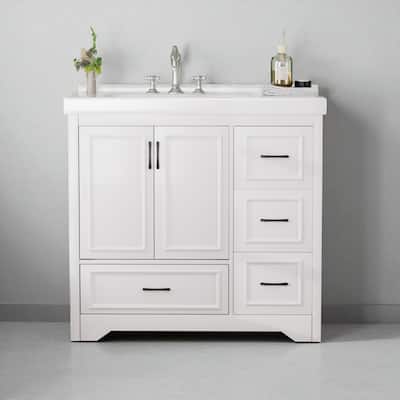 36'' Bathroom Vanity with Single Ceramic Sink, White Storage Cabinet with 2 Doors & 4 Drawers, Modern Style