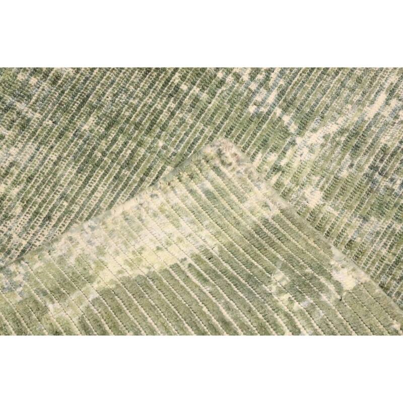 Hand Knotted Oriental Viscose Silk Carpet Modern Abstract Green Abstract Area Rug - 7' 7'' X 5' 4''