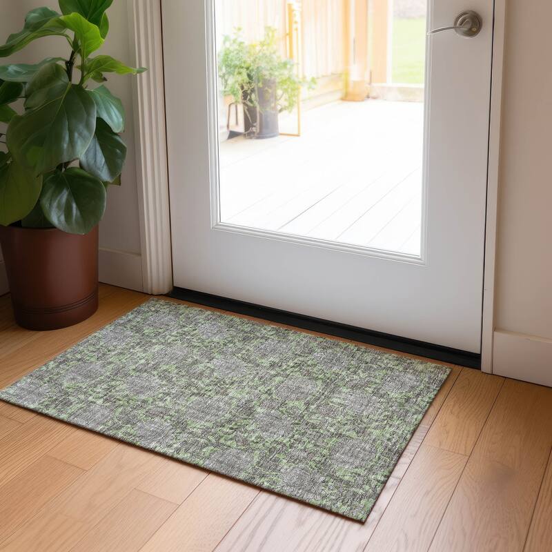 Machine Washable Indoor/ Outdoor Chantille Floral Rug - Aloe - 1'8" x 2'6"