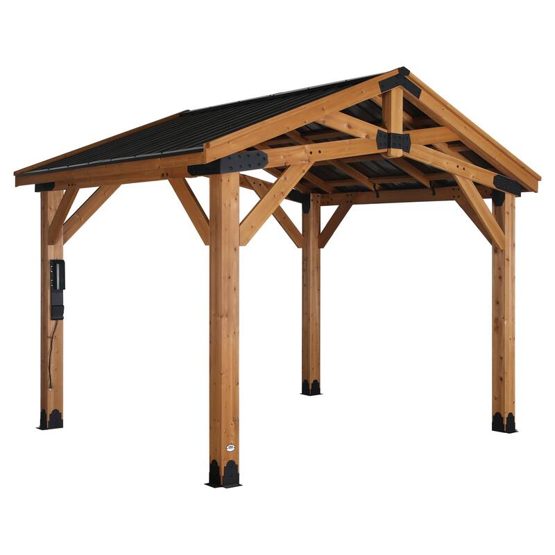 Backyard Discovery Norwood 12x10' Cedar Wood Gazebo with Steel Roof - Brown - 12'0" x 10'3"