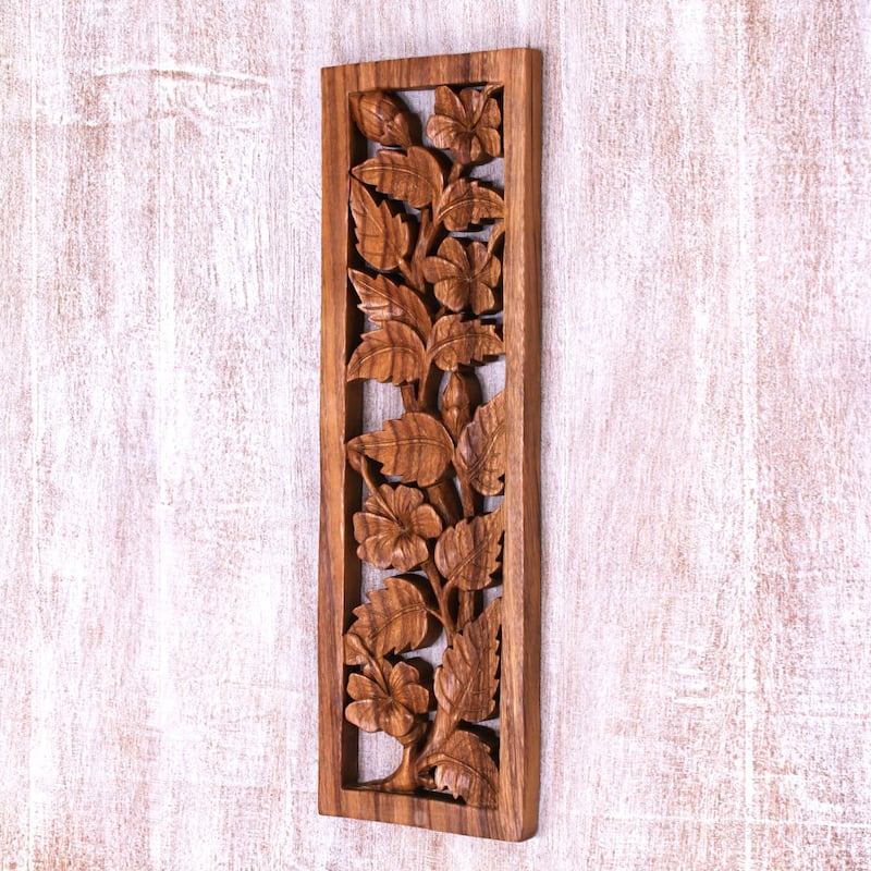 Novica Handmade Shoe Flower Garden Wood Relief Panel