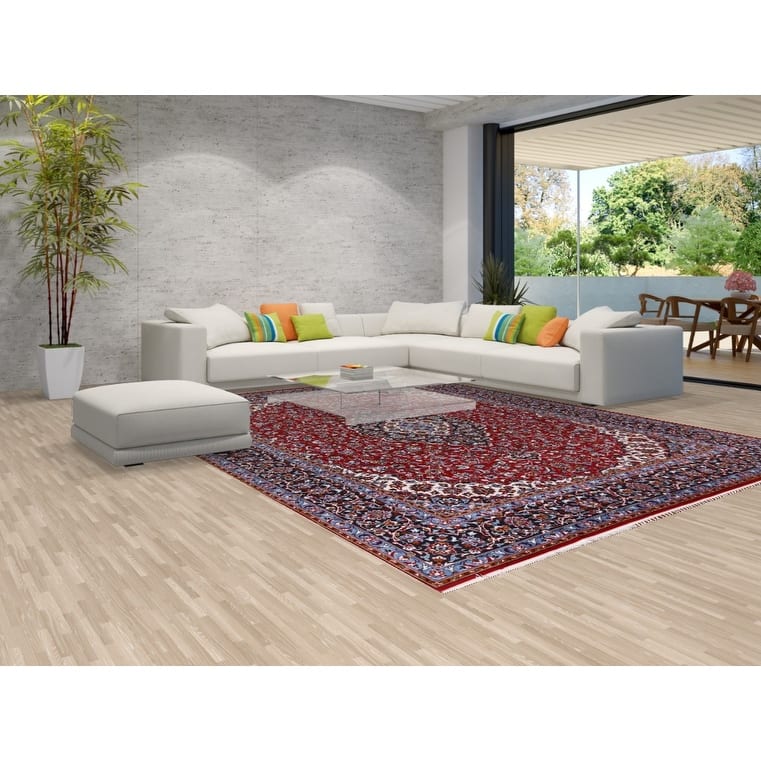 Floral Red Kashan Turkish Area Rug Machine-Made Bedroom Carpet - 9'10" x 13'0"