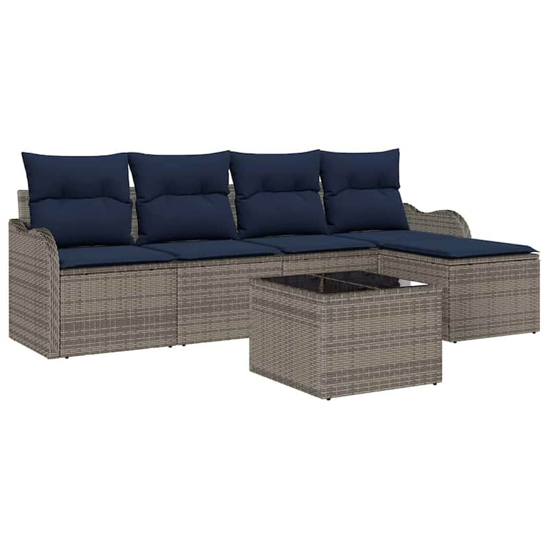 vidaXL 5/6 Garden Sofa Set with Cushions Black/Brown/Grey Poly Rattan - 90.9 x 24.4 x 27.2