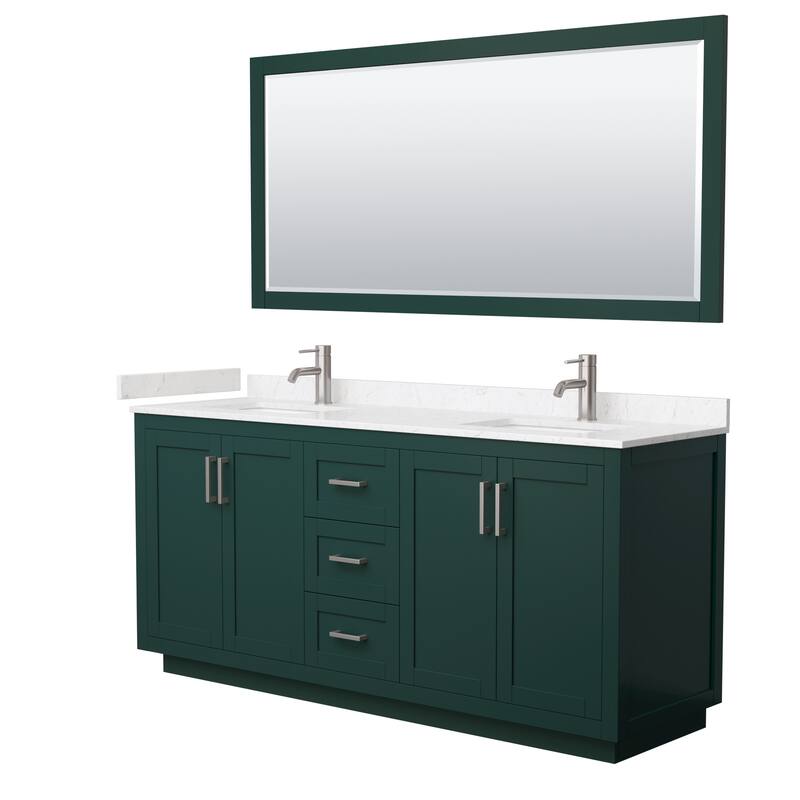 Miranda Double Vanity Set, Cultured Marble Top, 70-Inch Mirror - 72-Inch Double - Green, Nickel Trim, Carrara Cultured Marble Top