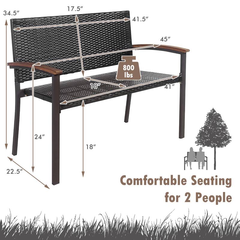 Costway Outdoor Patio Rattan Wicker Bench Loveseat Chair Armrest - See Details
