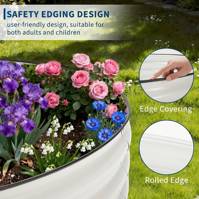 4X4x1Ft Round Galvanized Raised Garden Bed, Planter Box Kit for Vegetables, Flowers, Herbs & Fruits