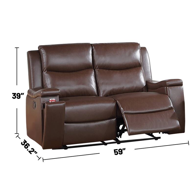Faux Leather Manual Motion Reclining Loveseat with Hidden Cup Holders