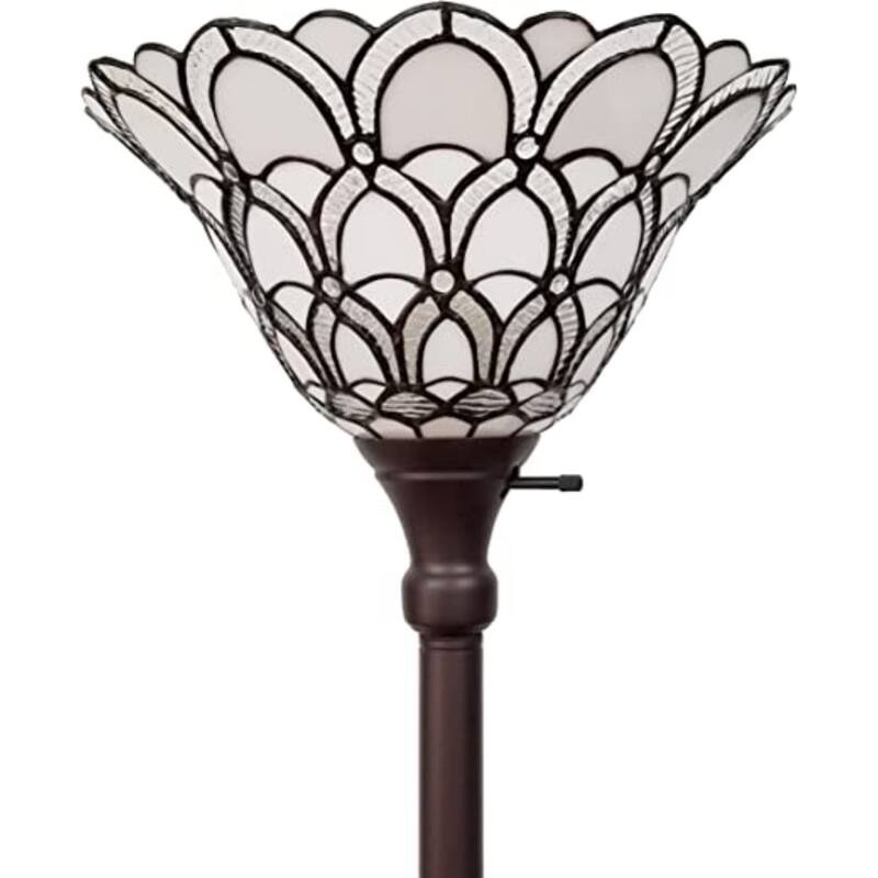Brown Metal Traditional Floor Lamp with Stained Glass Bell Shade - 14” x 14” x 62” (D x W x H)