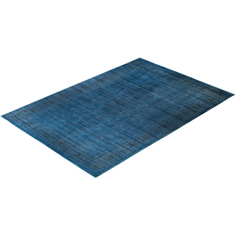 Overton Hand Knotted Wool Vintage Inspired Modern Contemporary Overdyed Blue Area Rug - 12' 2" x 17' 8"