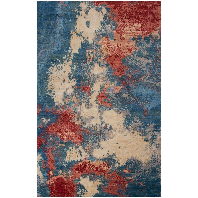 Alora Decor Orbit Blue/Red Abstract Wool Area Rug