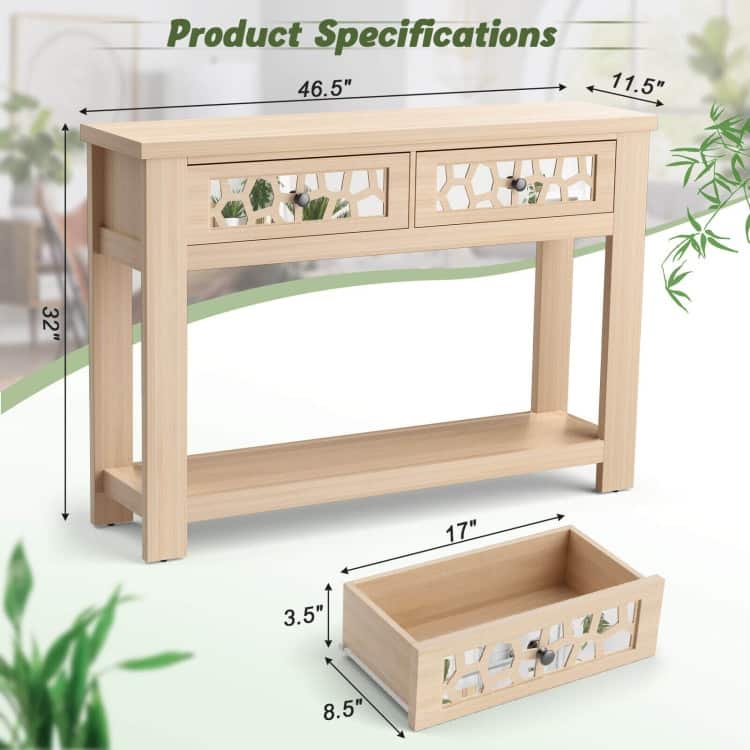 2-Tier Console Table with Drawers and Open Storage Shelf - 46.5" x 11.5" x 31.5"