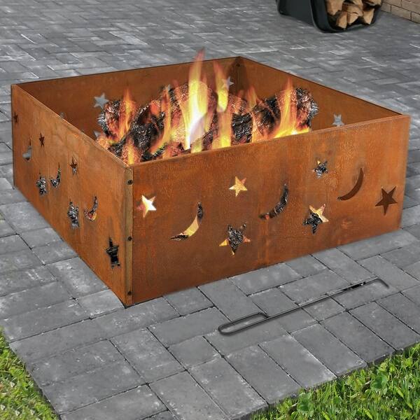 Shop Sunnydaze Square Rustic Stars And Moons Fire Pit Ring 30 Inch Overstock 11865650