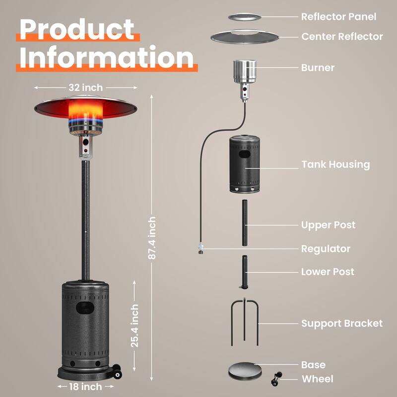 PAMAPIC 48000 BTU Outdoor Propane Patio Heater w/Cover