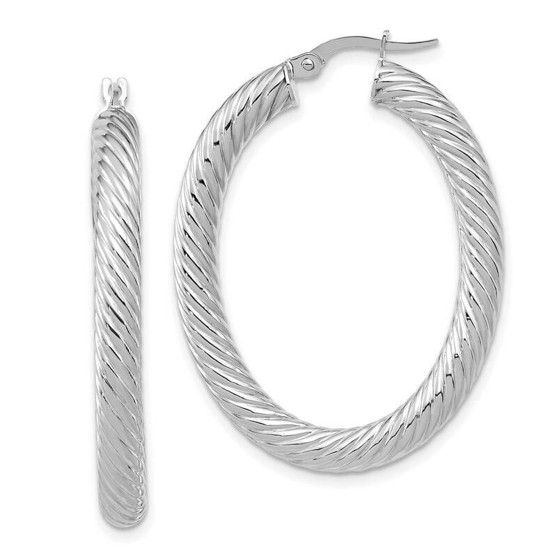Curata 14k White Polished Twisted Oval Hoop Earrings - 39.6x26.85mm Wide 3.71mm Thick