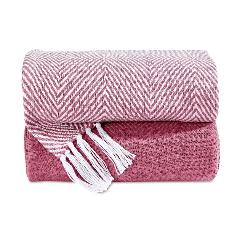 Rustic Farmhouse Cotton Chevron Blanket Throws - Set of 2 with Fringe 50X60 Inches